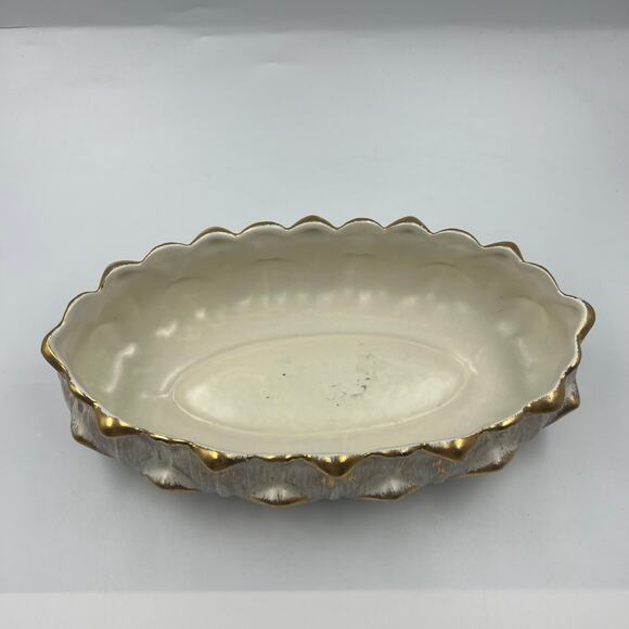 Vintage Haeger Gold Tweed 18K Gold Oval Console Bowl Dish Ceramic Pottery MCM - Picture 8 of 10